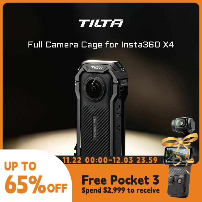 TILTA TA-T67-FCC-B Full Camera Cage for Insta360 X4 Black Quick Assembly Adjustable Support Cold Shoe