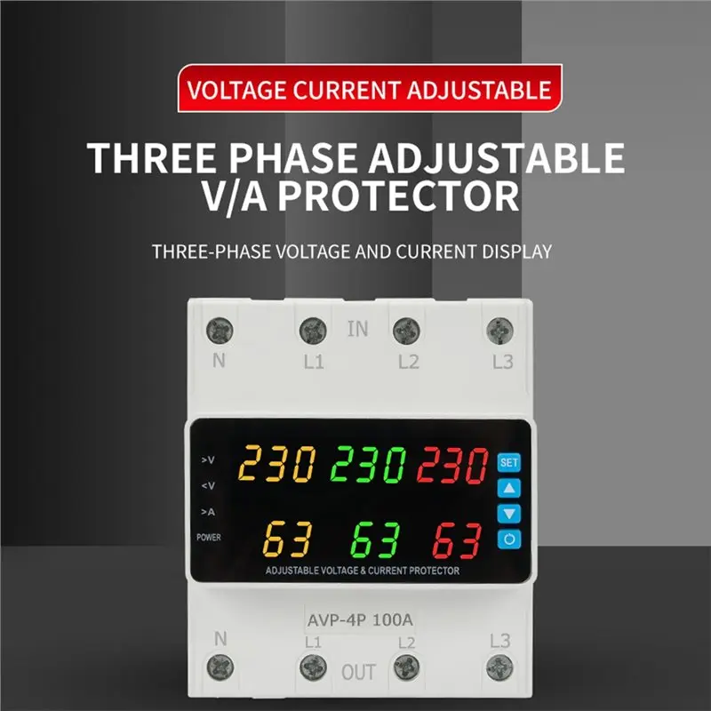 ABGE-3 Phase 220-380V Overvoltage/Undervoltage/Overcurrent/Phase Loss Protection Relay 100A Voltage Changeover Switch Keep