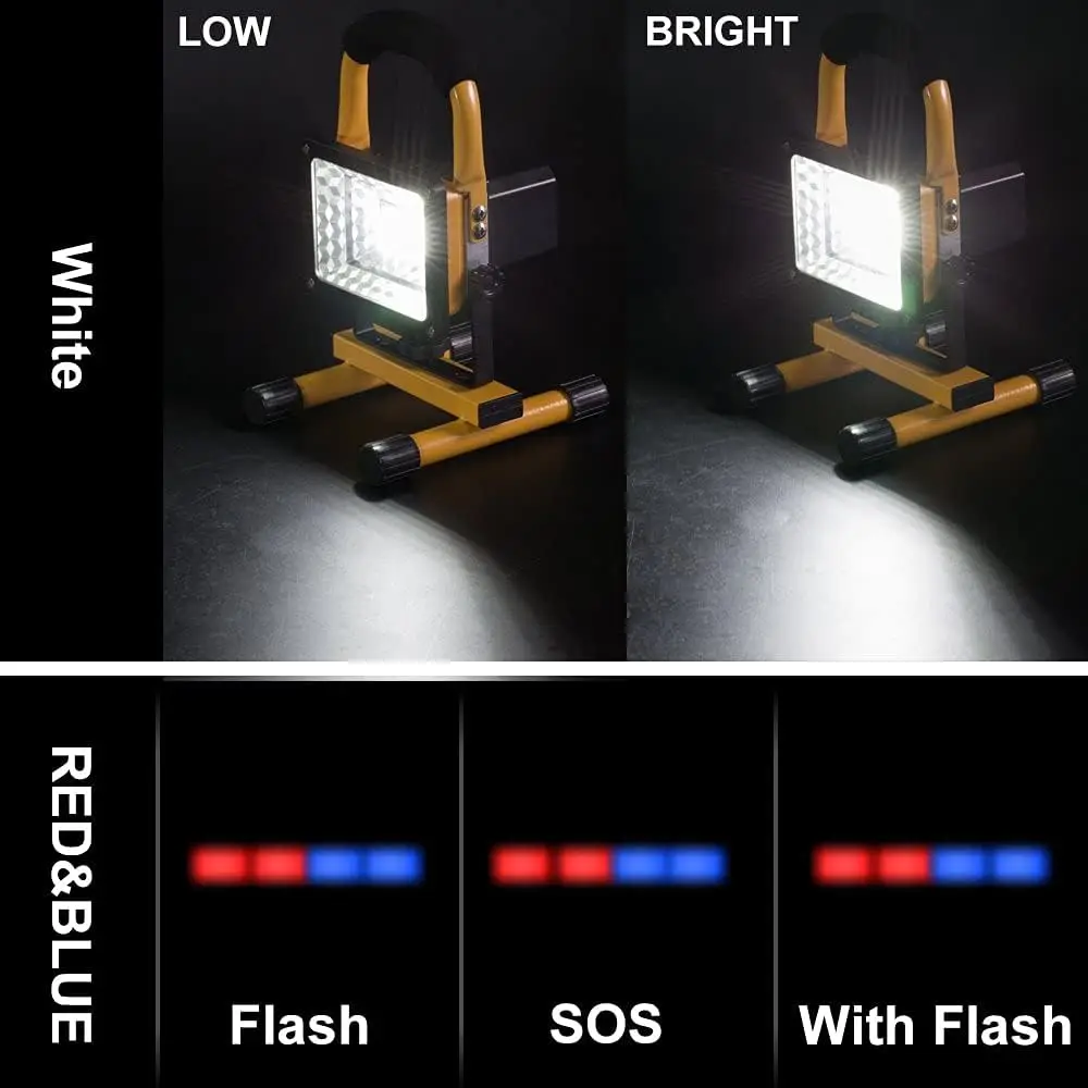 30W LED Portable Rechargeable Floodlight Waterproof Spotlight Battery Powered Searchlight Outdoor Work Lamp for Camping Lantern