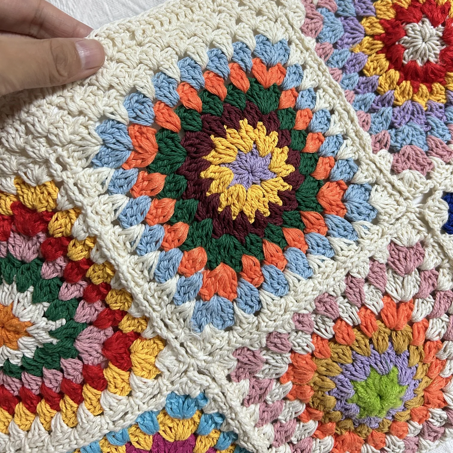 المرأة الكروشيه الجدة حقيبة مربعة محبوك حقيبة يد سعة كبيرة حمل حقيبة كتف للتسوق البقالة #6