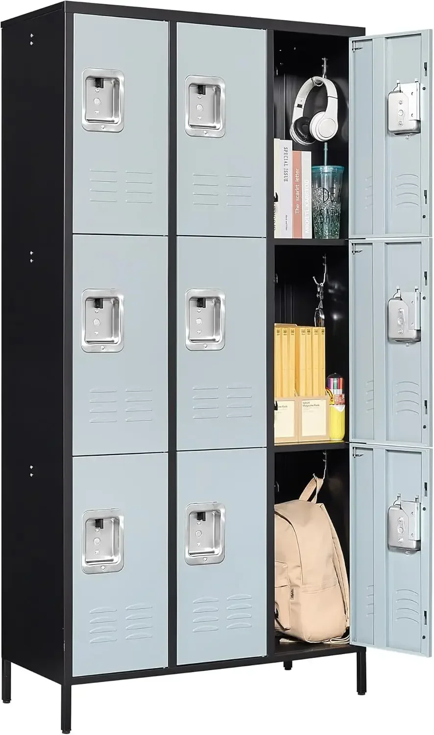 Metal Lockers for Employees-9 Door Storage Locker  Lockable Steel Cabinet for School,Gym,Office,Staff (Black & Gray, 9 Door)