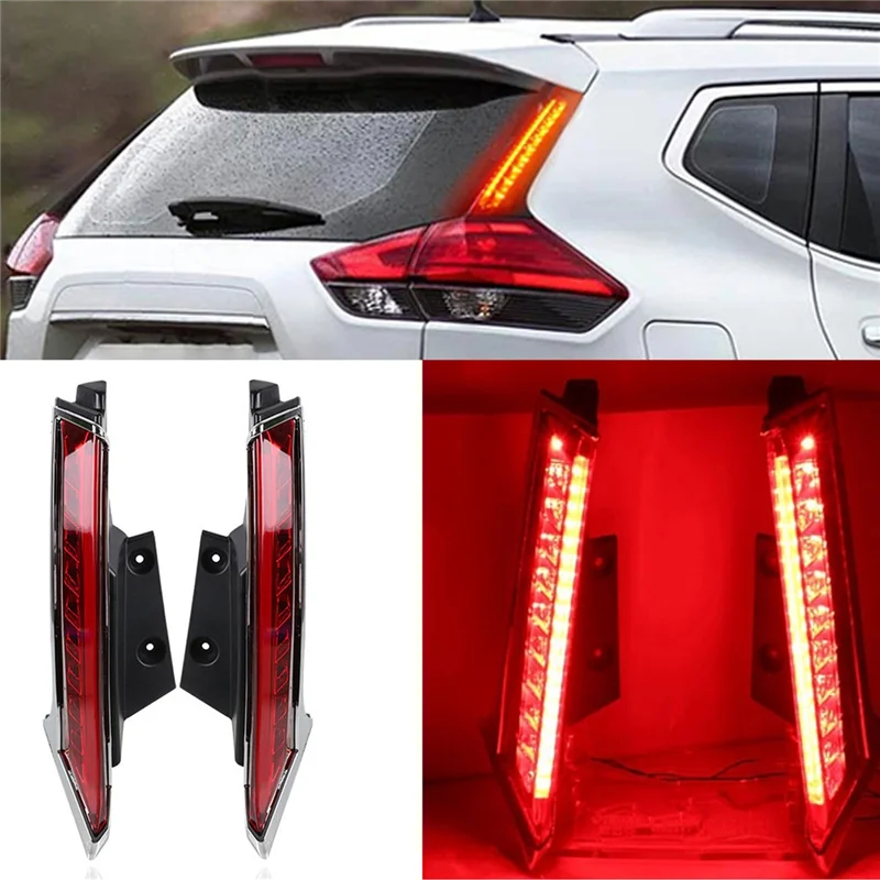

ABQA-Car 3-In-1 Functions LED Rear Fog Lamp Brake Light Dynamic Turn Signal Pillar Light for-Nissan X-Trail T32 2014-2020