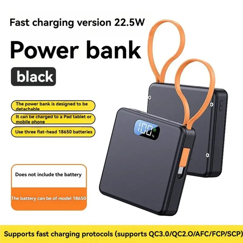 ABGI-DIY Powerbank-Gehäuse 22,5W, 3X 18650 Batteriebox mit Kabel, Mini-Lötfreies Netzteilgehäuse – Detail 6