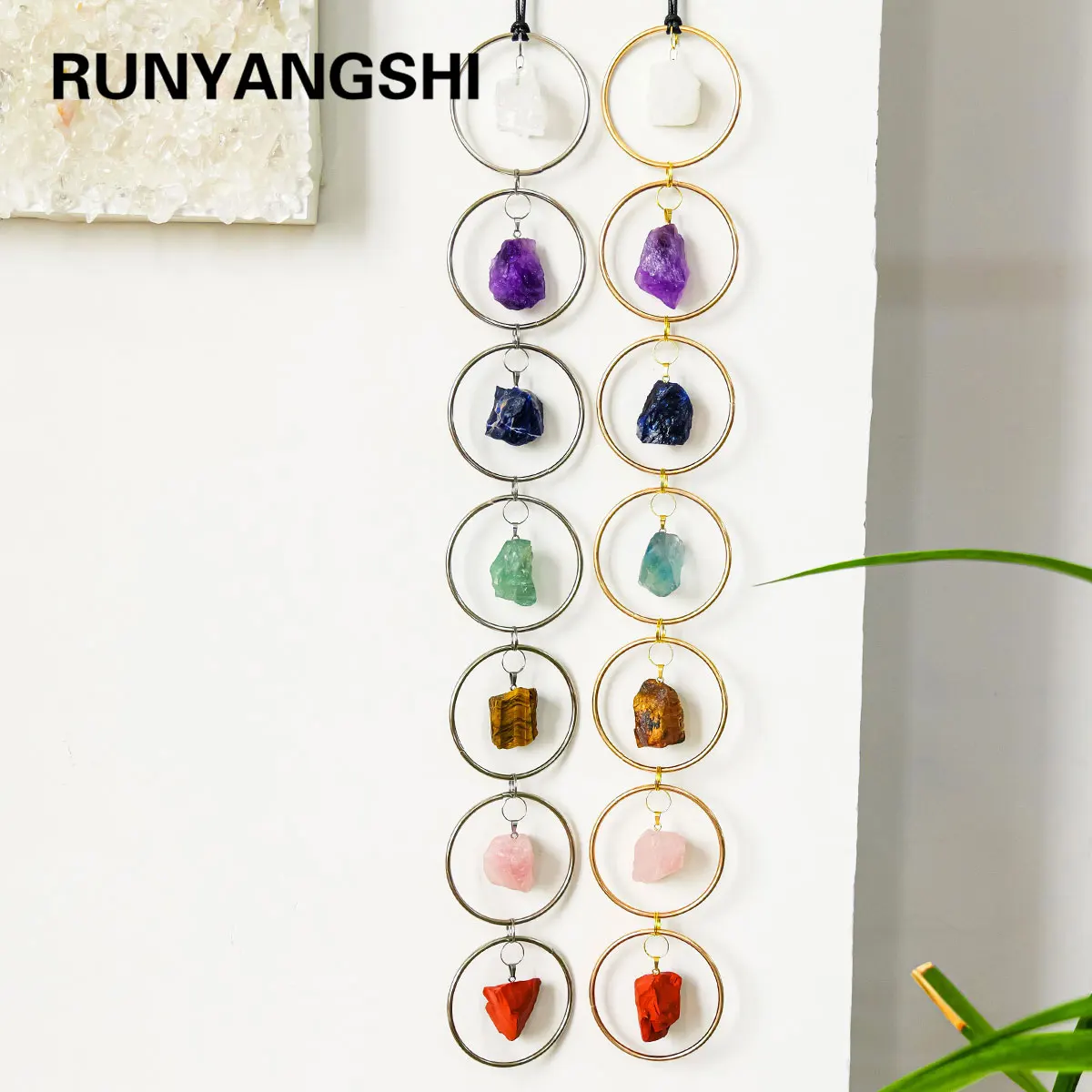 1 x natürliche 7 Chakra-Steine, roher Kristall, Edelstein, Wanddekoration, hängende Verzierung, Baum des Lebens, Wandaufhänger, getrommelte Edelsteine, Meditation