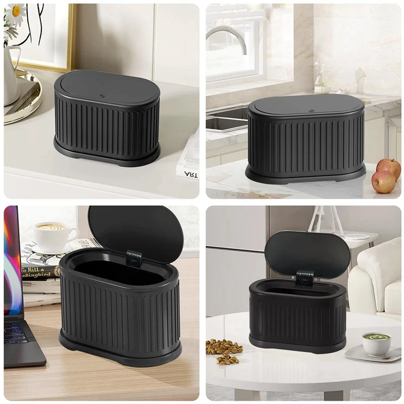 1 PCS Mini Trash Can With Lid 4L Small Kitchen Compost Bin Countertop Trash Can Black