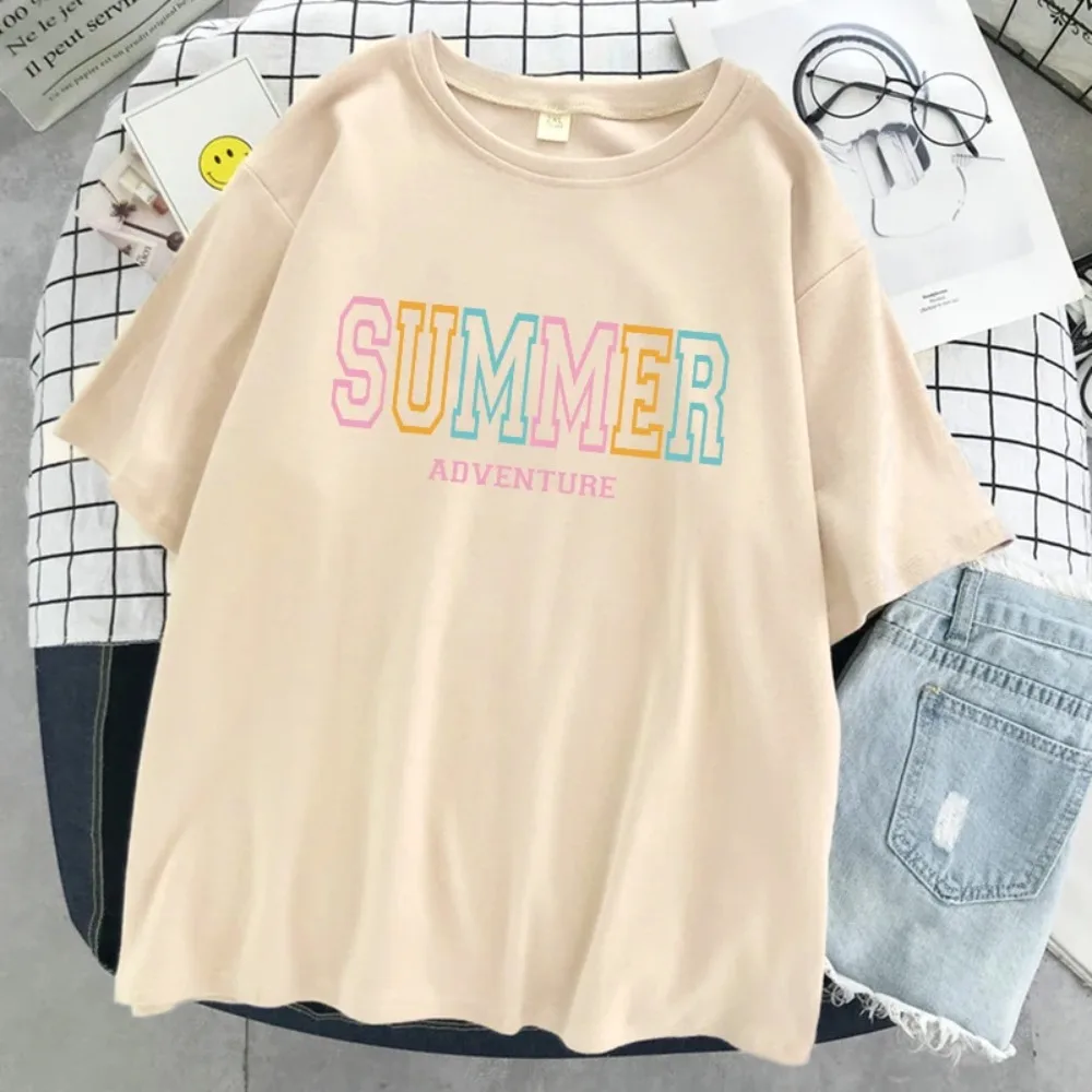 

Women Plus Size T Shirts Summer Adventure Letter Graphic Breathable Summer TShirt Street Soft Tees Clothing O-Neck Short Sleeve
