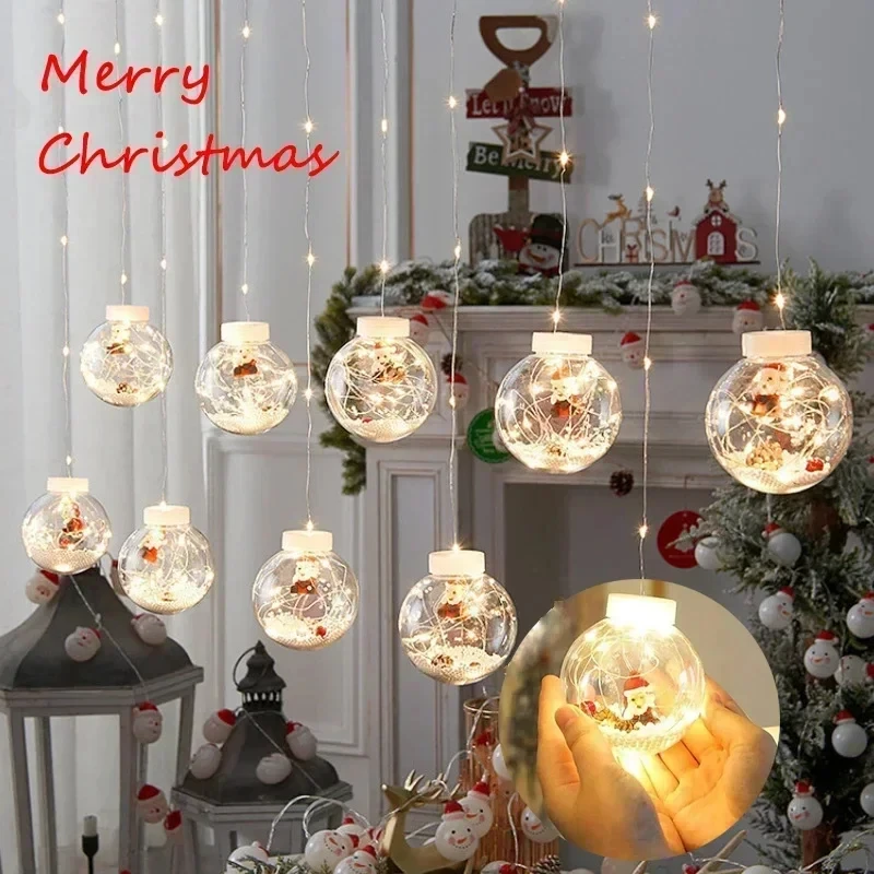 10 Stück führte Weihnachten Vorhang Lampe Fee Schneemann Wunsch Ball String Nacht lampe Navidad Fenster Home Room Party Licht Dekoration