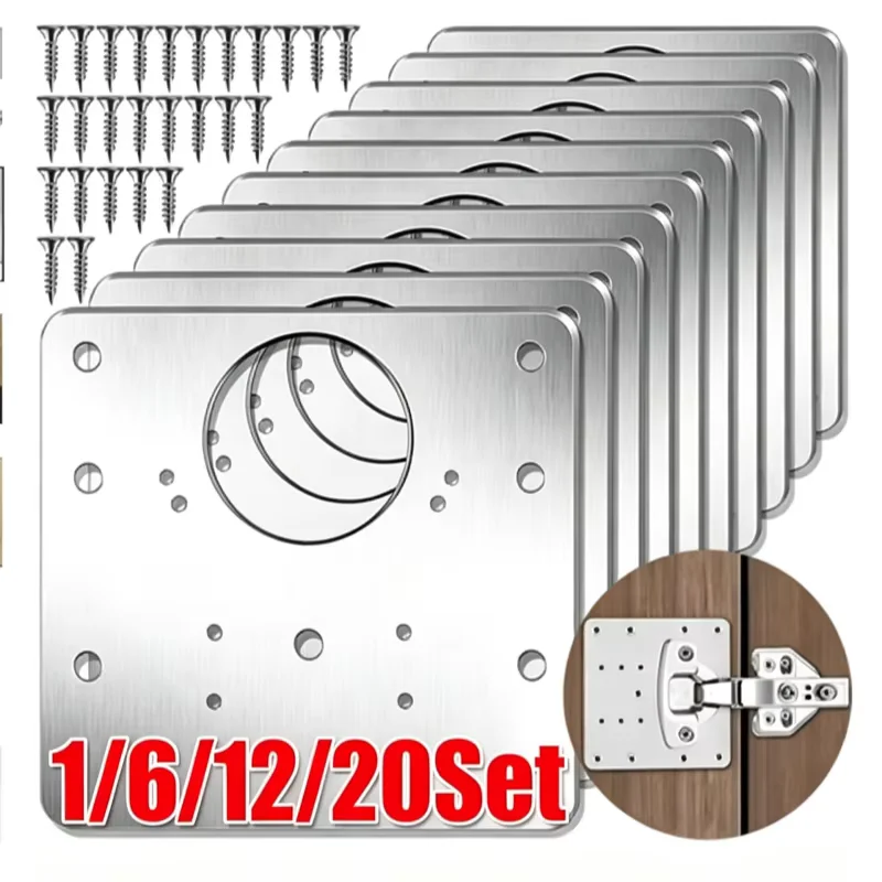 Cabinet Hinge Repair Plate Kit Kitchen Cupboard Door Hinge Mounting Plate With Holes Flat Fixing Brace Brackets Household Tools