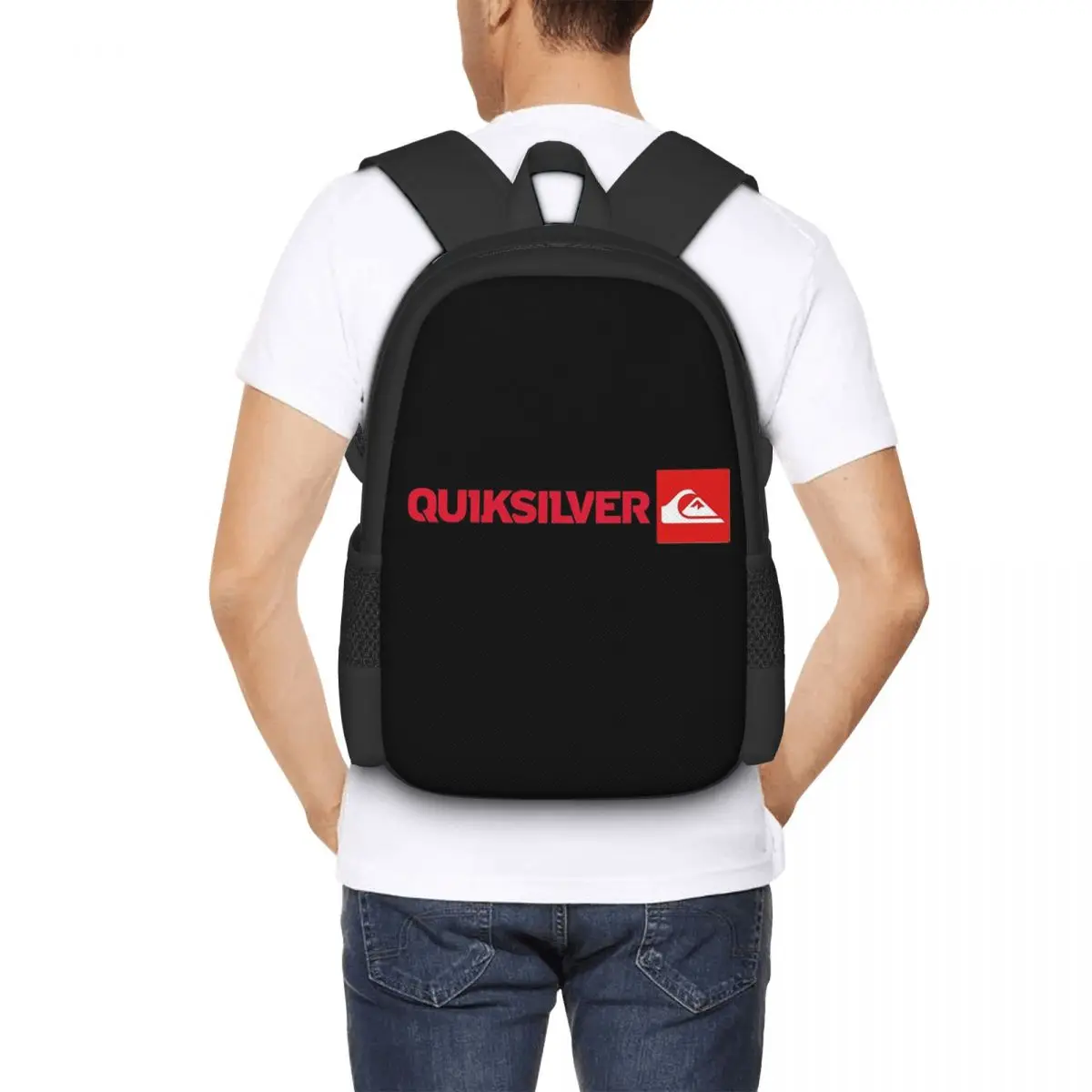 Mochila Escolar QuikSilvs Vermelha com Pequeno Logotipo, Mochila de Viagem para Homens e Mulheres, Bolsa de Ombro Fashion