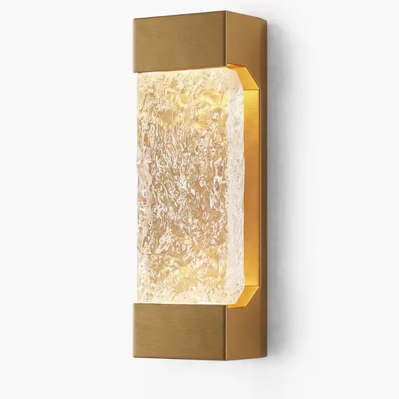 Modern Rectangular Wall Sconce with Water Ripple Glass Shade Wall Mounted Lamp for Bedroom Living Room Hotel