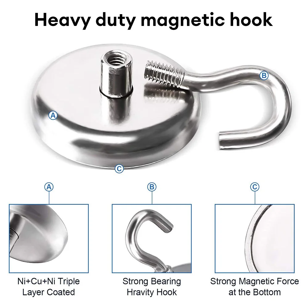 10Pcs E10/16/20 Magnetic Hook Neodymium Magnet Electroplating Metal Strong Hook Thick Wall for Home Kitchen Organization