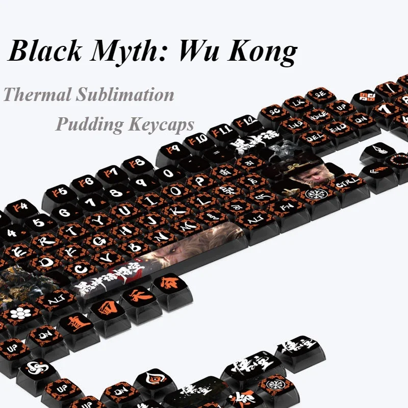 Black Myth Wukong Pudding Keycaps ASA Profile PBT+PC Material Side Transparent Gaming Key Caps for Mechanical Keyboard 125 Keys