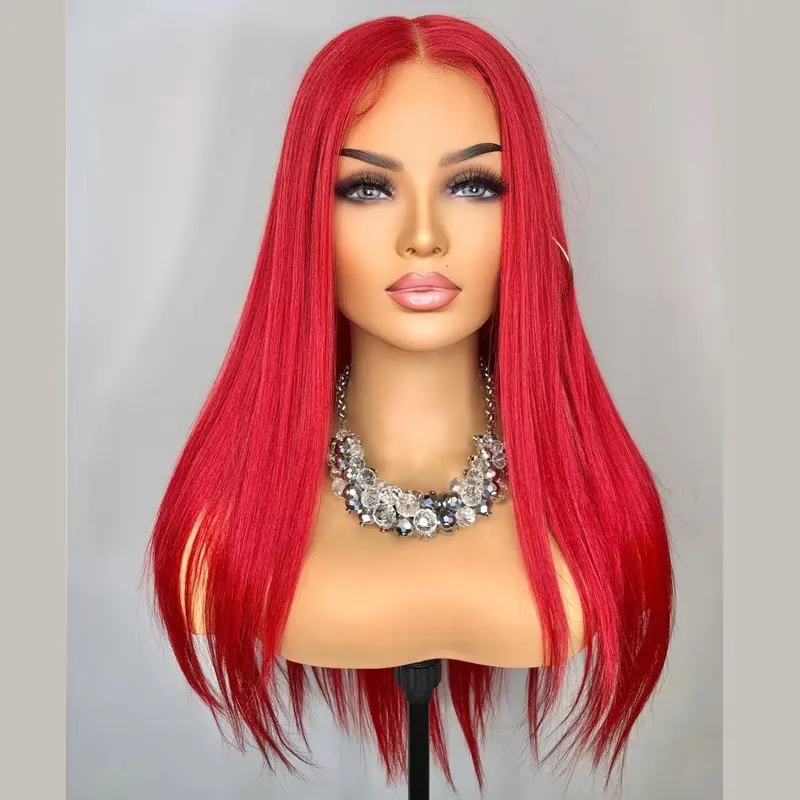 ZXBMALWIGS Synthetic 13X4 Straight  Red  Hair Lace Front Wigs for Women Glueless Cosplay Hair Heat Resistant Fiber Daily Wear