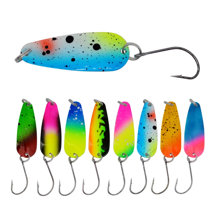 1pc Hardmetal fishing spoon bait Willow Leaf Colorful Horse Mouth Sequins Bait 1.6g 5.5cm Horse Mouth Fish Hook Trout Micro-bait view 5