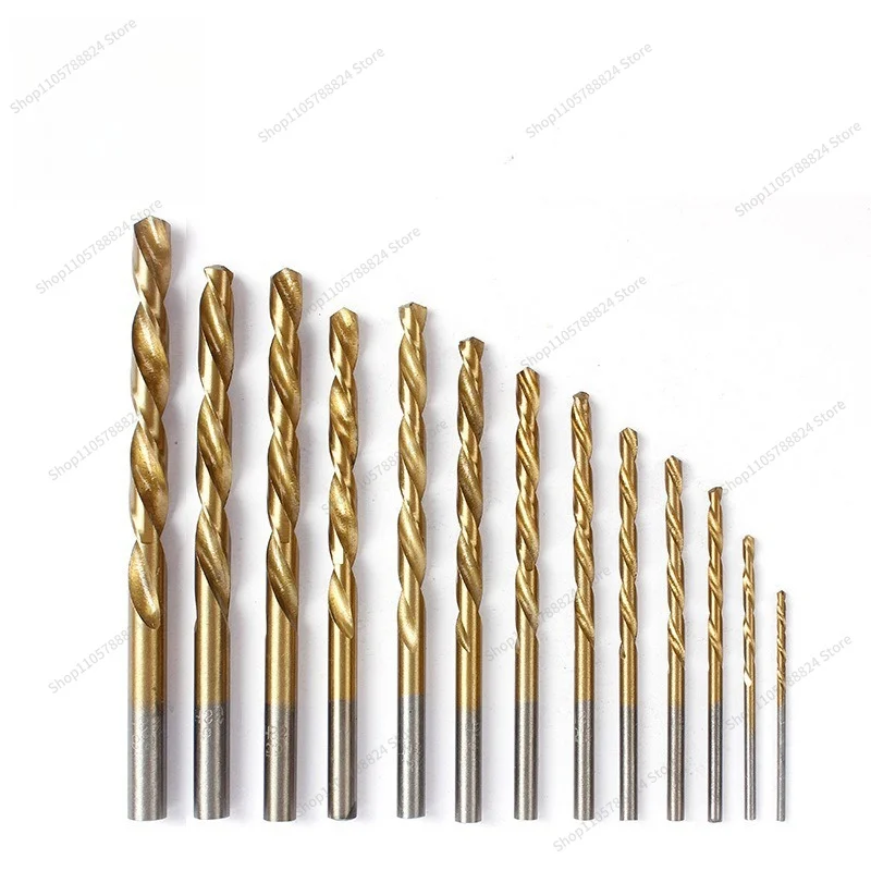 For 13Pc Titanium Plated Twist Drill Iron Leather Wood Plate Plastic Hand Drill Hole Opening Woodworking Tools