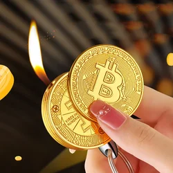 Creative Metal Coin Lighter Commemorative Coin Gold Plated Silver Bitcoin Shaped Butane Lighter Smoking Accessories