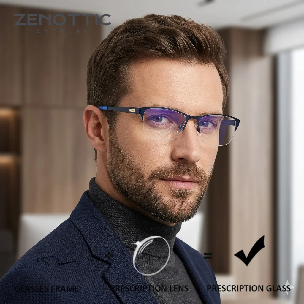 ZENOTTIC S Size Square Half-Rim Metal Prescription Glasses For Men Women Progressive Multifocal Lenses Myopia Degree Eyeglasses
