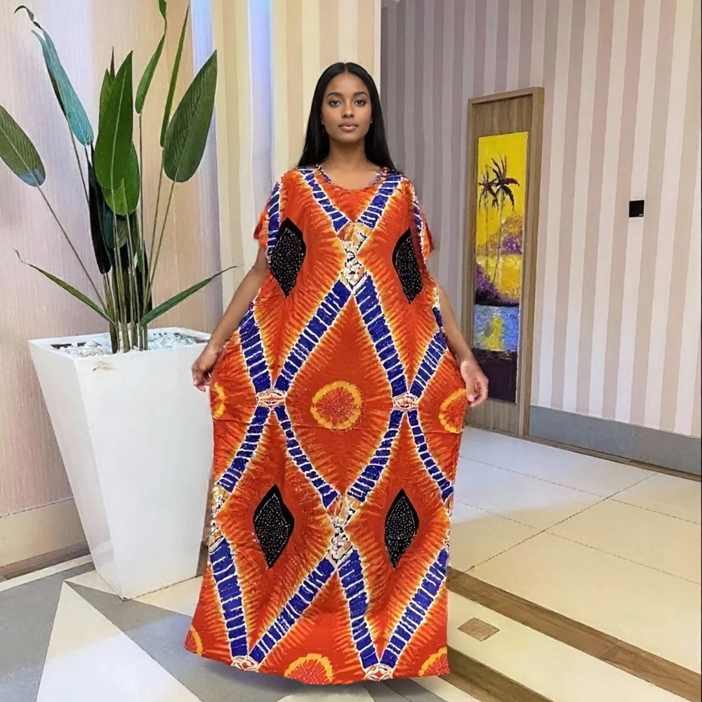 2025 Новая мода, горячий бриллиантовый этнический шарф ближневостока, свободный женский хлопковый платье больших размеров с африканским принтом