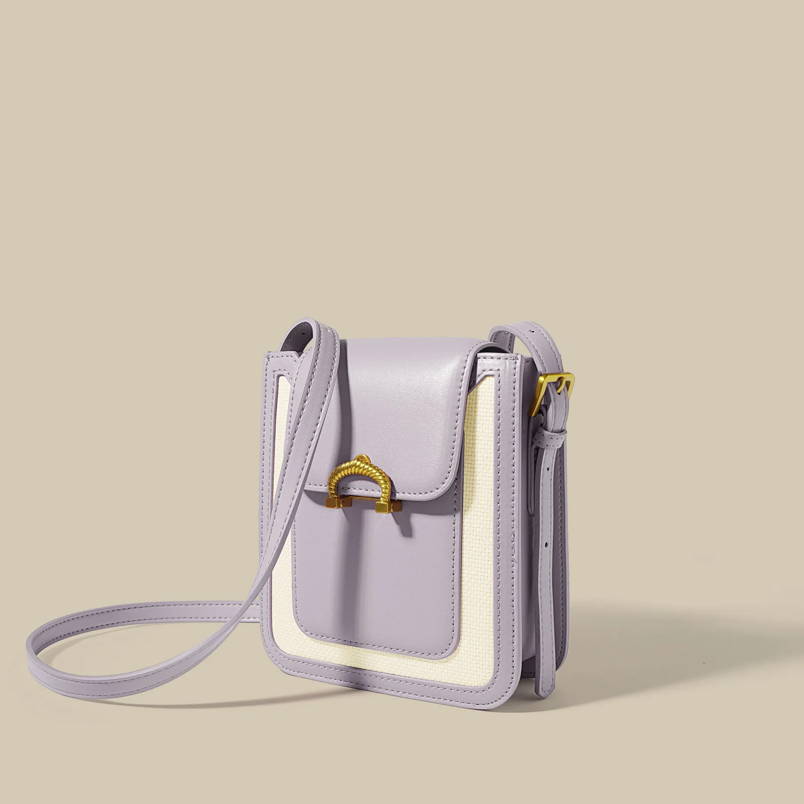 100% Genuine Leather Color Block Phone for Women, 2024 Spring Macaron Mini Crossbody,  