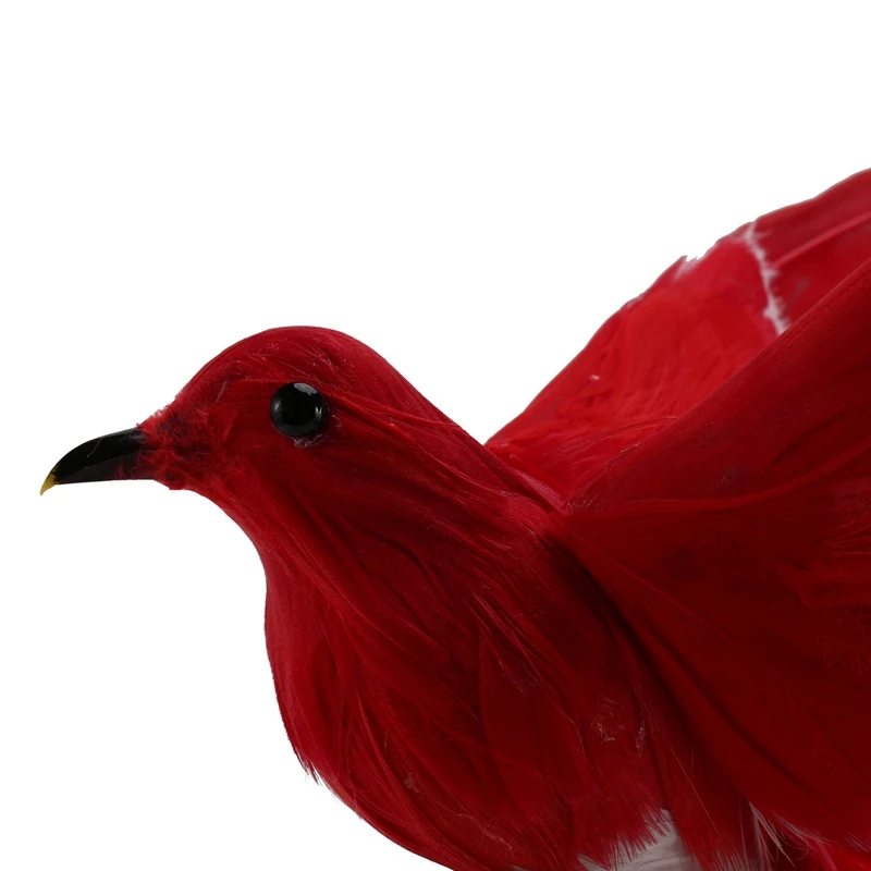 Artificial Bird Feathers Plastic Figurine Landscape Ornament Garden Decor Christmas DIY Halloween - #3(Red tail), 28 * 5 * 3cm