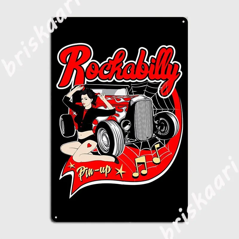 Pin Up Girl Rockabilly Music Hot Rod Sock Hop Rocker Vintage Metal Sign Wall Decor Tin Sign Poster