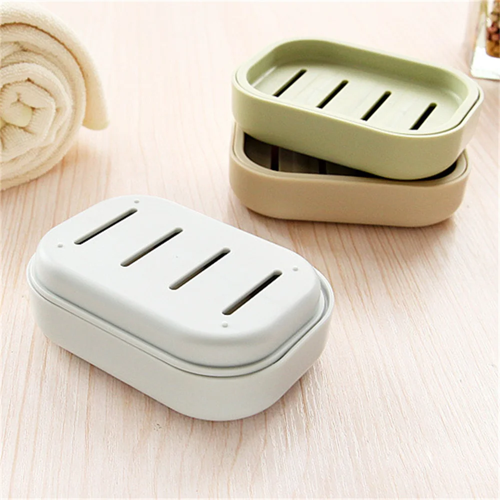 Portable Soap Dishes Double-layer Plastic Soap Box Household Bathroom Drain Soap Tray Bathroom Soap Box With Cover