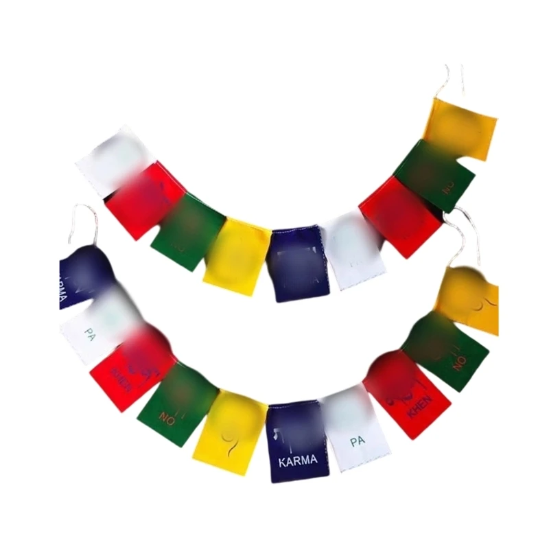 Q39E Practical Waterproof Cloth Buddhist Blessing String Flags for Outdoor Decors