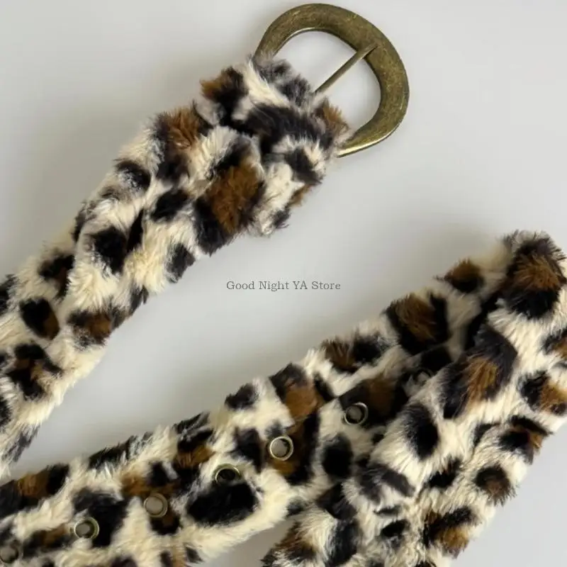  Fashionable Retro Leopard Pattern PU Leather Plush Belt Adjustable Length Up To 120cm For Casual Or Daily Outfits