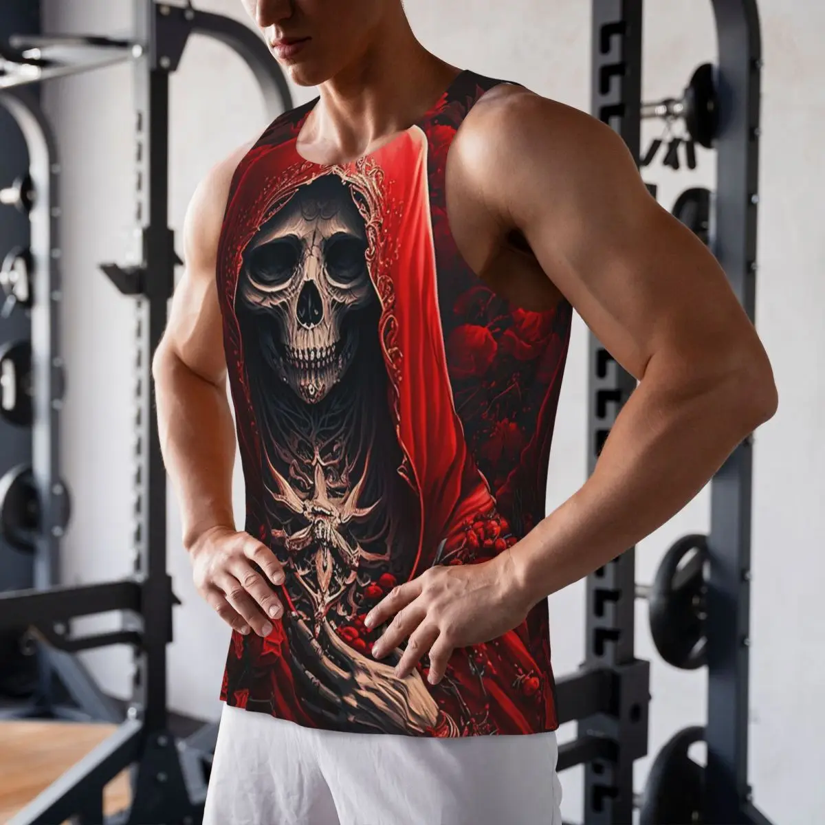 

Быстросохнущая рубашка без рукавов Santa Muerte Saint Death Goth Mexican Muertos Skull Gym Tank Muscle, дышащий жилет для бодибилдинга