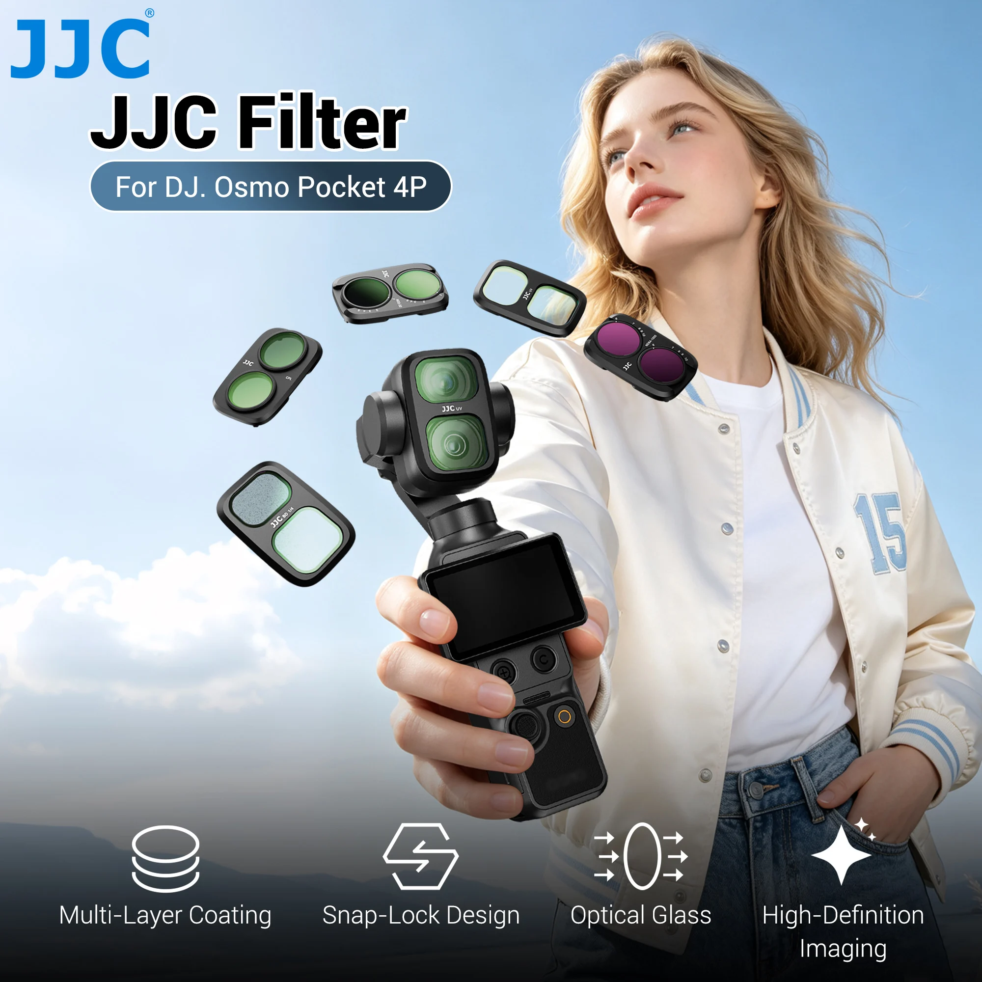 JJC Filters For DJI Osmo Pocket 4P Len Filters Set UV CPL Variable ND2-32 Black Mist Filter Light Filter Snap-on Installation