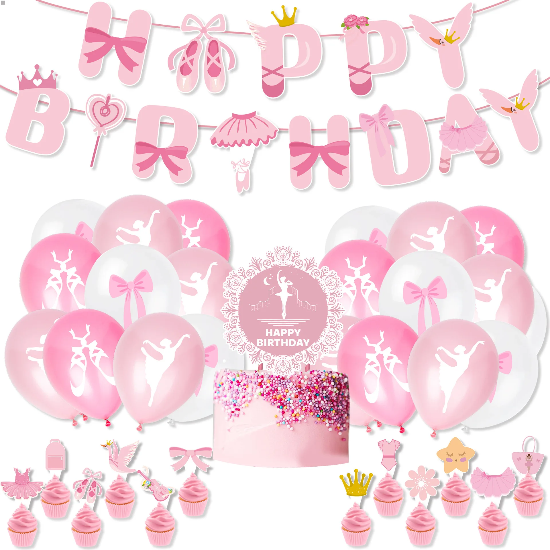 Pink Ballet Girls Party Decoration Balloons 15pcs Dancing Ballerina Cake Toppers For Girl Birthday Baby Shower Wedding Supplies