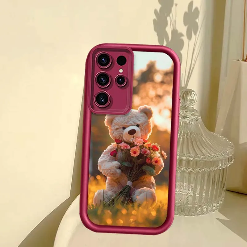 Fashion Creative Romantic Teddy Bear Cover For Samsung Galaxy S25 S24 S23 S22 S21 Ultra Lite Plus FE Eye Ladder Phone Case