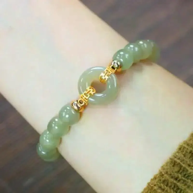 1Pcs Green Natural Jade Ring Bracelet Charm Fashion Gifts For Women Vintage Agate Talismans Luxury Jewelry