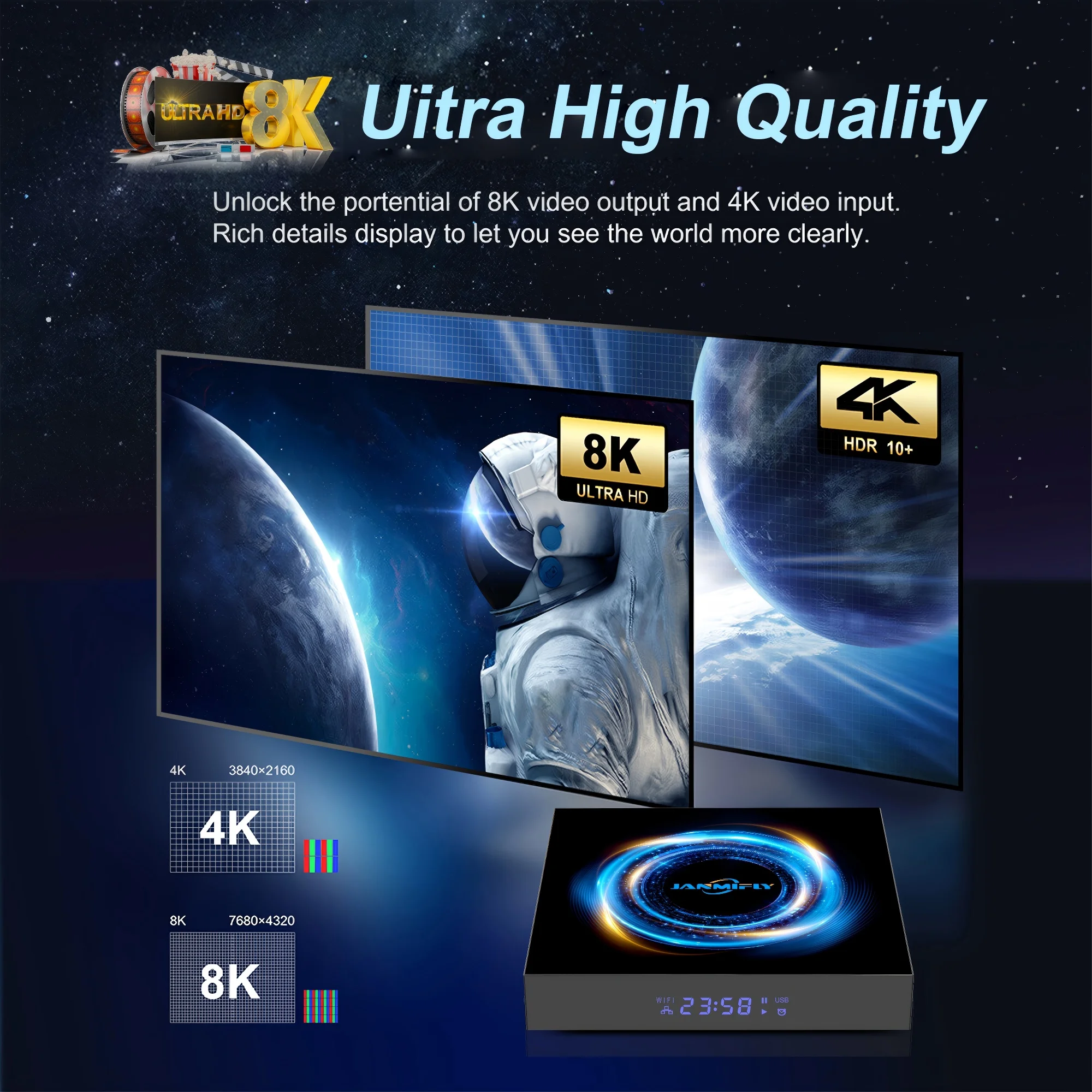 Janmifly Smart TV Box  R69S1 Global Version Android 12 Ultra HD 8K Video Bluetooth 5.0 HDR10+ Large Memory Media Player