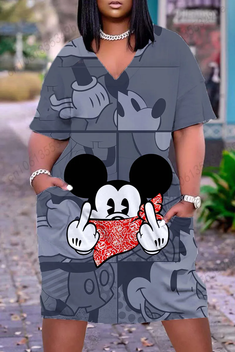 Disney-Vestido Midi Plus Size feminino, vestidos chiques e elegantes, tamanhos grandes, roupas de verão, verão, verão, 2022