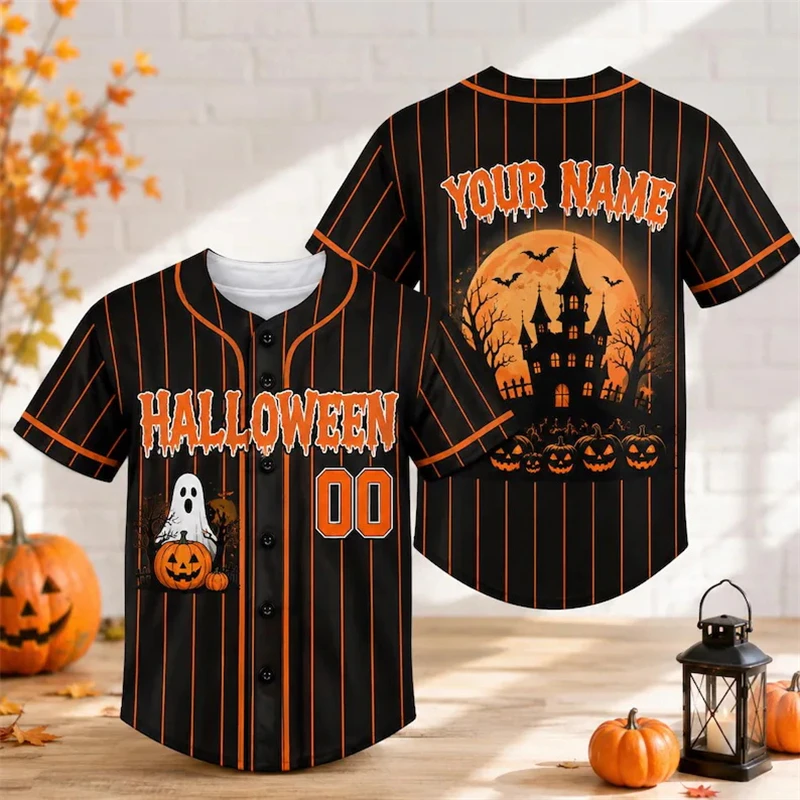 Personalized Baseball Jersey Custom Team Name Number Night Moon Bat Sublimation Print Shirt Men Women Halloween Cosplay Costume