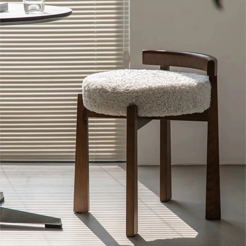 MOMO Chinese Antique Style Solid Wood Vanity Stool Home Backrest Makeup Stool Designer Creative Personality Doorway Shoe Bench