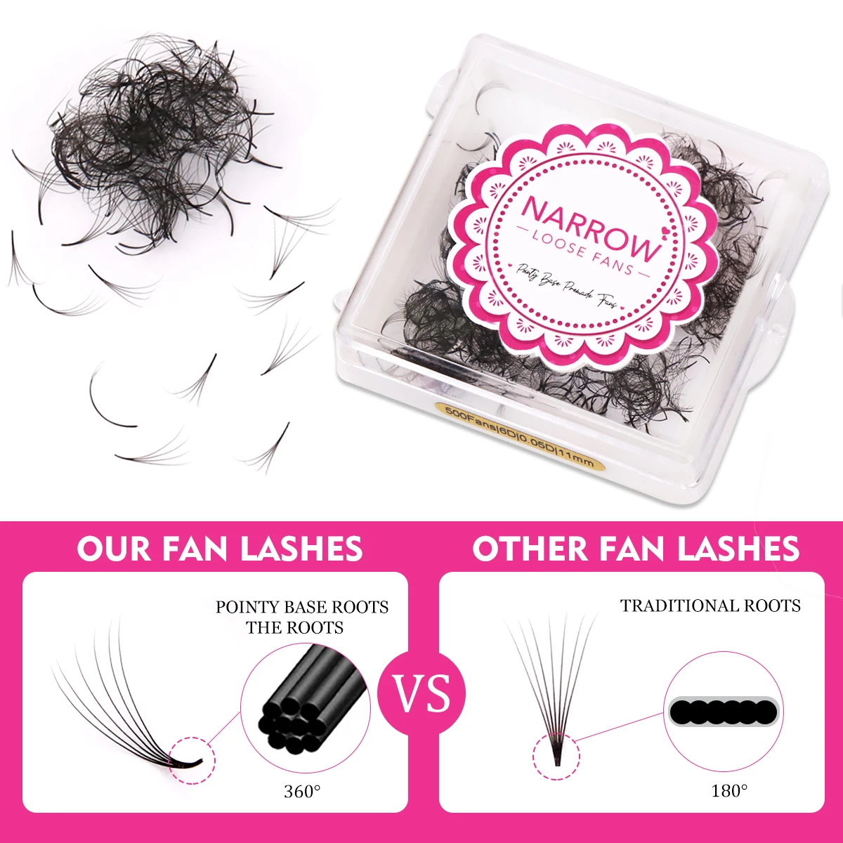 AGUUD 500 Fans/Case Super Narrow Loose Fans Pointy Base Volume Lashes 4D 5D 6D 7D 8D Loose Premade Thin Eyelash Extensions Fan