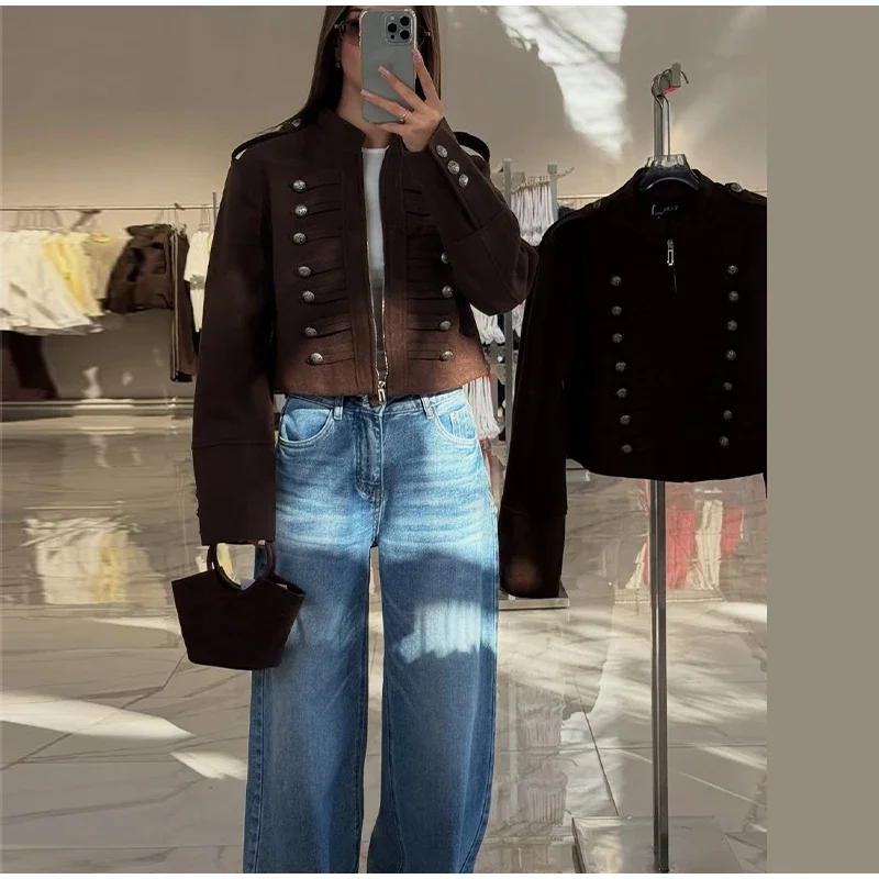 Napoleon Militär-Kurzjacke für Damen, Mehrfarbige Metall-Longsleeve-Jacken, Vintage-Oberbekleidung, Lässiger Schlanker Kurzmantel – Detail 25