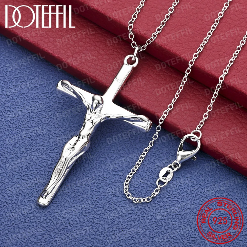 

925 Sterling Silver Exquisite Cross Pendant Necklace, Stylish Hip Hop Accessory Gift Jewelry for Men and Women