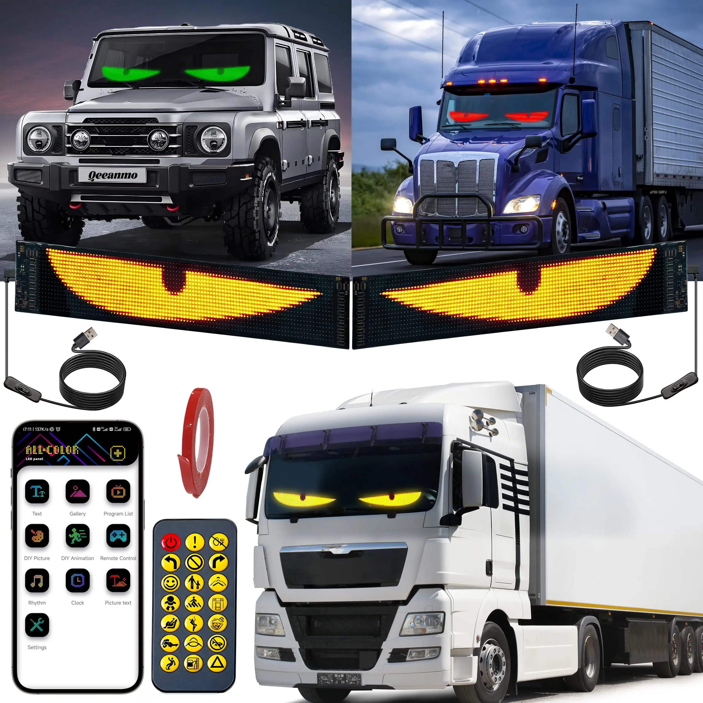 2PCS Demon Eyes Car Soft Screen LED Pixel Panel Light DIY Programmable Flexible Decoraive Light For Car Truck Board Windshield
