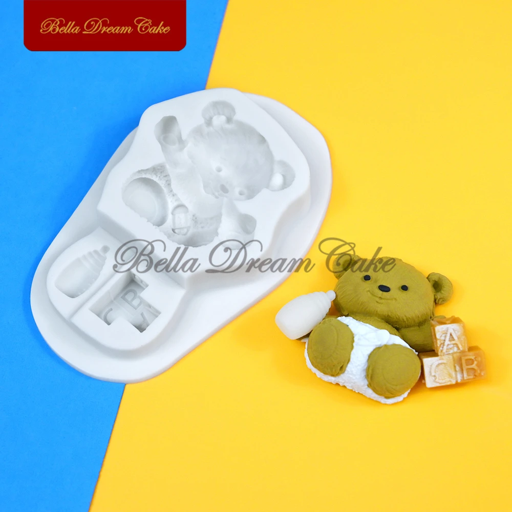 3D Baby Bottle Bear Design Silicone Mold Chocolate Fondant Mould DIY Sugarcraft Clay Model Cake Decorating Tool Kitchen Bakeware