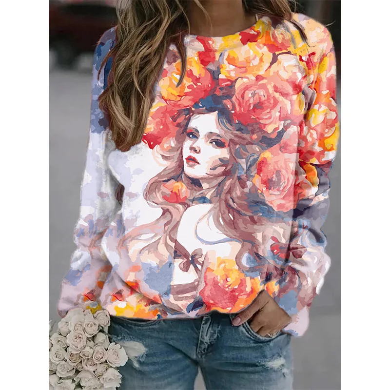 Portrait Oil Painting 3D Print Sweatshirts Women Long Sleeve Hoodies Raglan Sleeves Pullovers Y2k Harajuku Tops Female Clothing