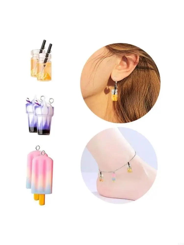  Colorful Jewelry Making Supplies Milk Tea and Ice Cream Pendants for DIY Bracelets/Earrings/Keychains Gift for Family