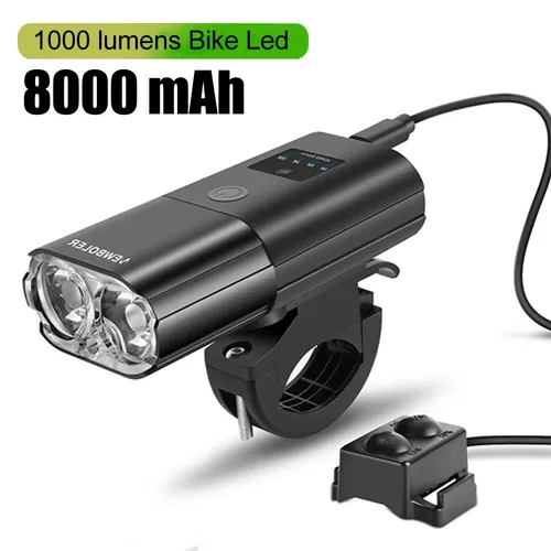 Imagen 1 del producto Luz de bicicleta de 1000 lúmenes, Faro de 4000mAh, batería externa, linterna para manillar, carga USB, resaltado para ciclismo de carretera y montaña