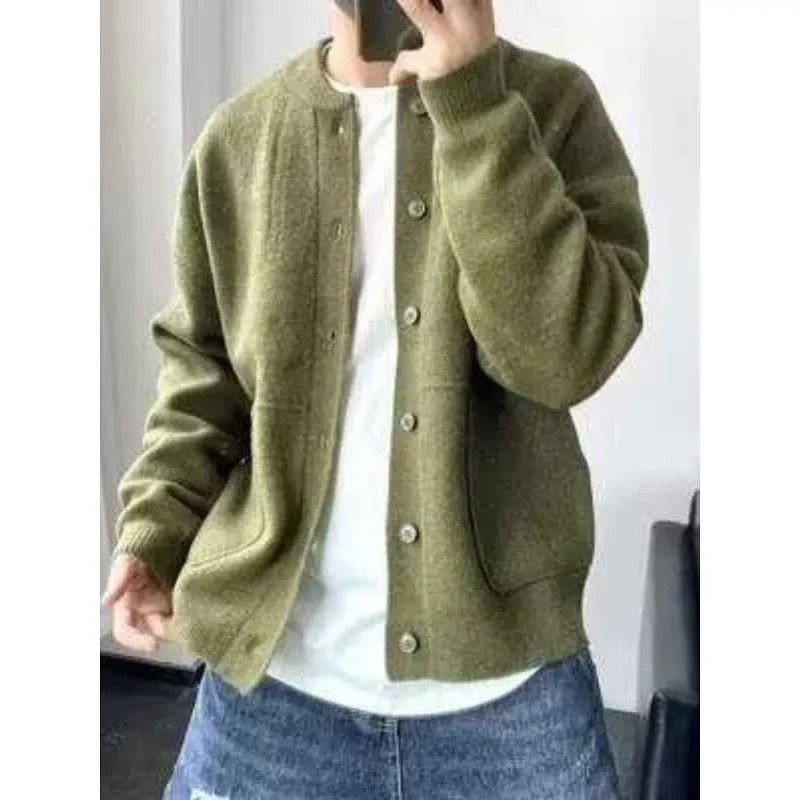 

Мужской вязаный свитер, пальто, свободный крой, цветной открытый кардиган, повседневная универсальная верхняя одежда на весну, осень и зиму