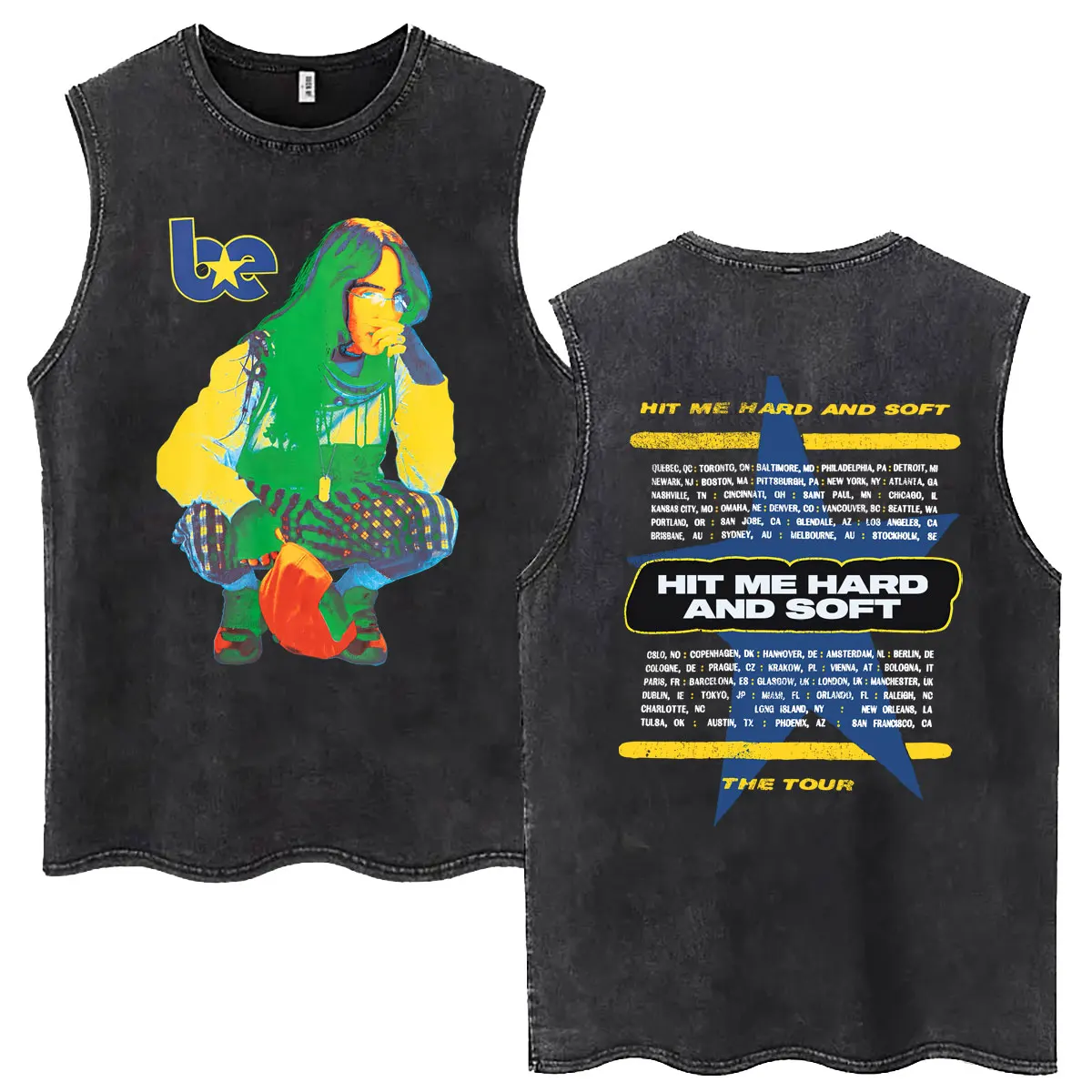 Hit Me Hard and Soft Vintage Washed Tank Tops T-shirt Fashion Pop Music Sleeveless Vest T Shirt Men's