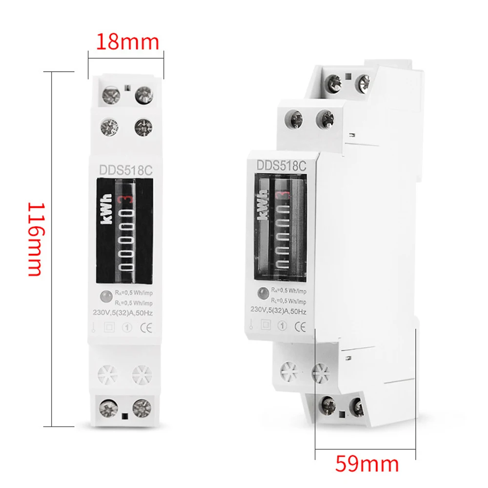 

DDS518C 5-32A 230V Digital Single-phase Guide Rail Energy Meter Counter 1P Electric Energy Meter Electricity Consumption Meter