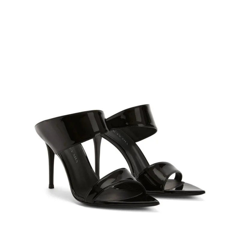 Summer 2025 New European and American High Heels Women's Black Straightened Pointed Fine Heel Sandals Women's Half Slippers
