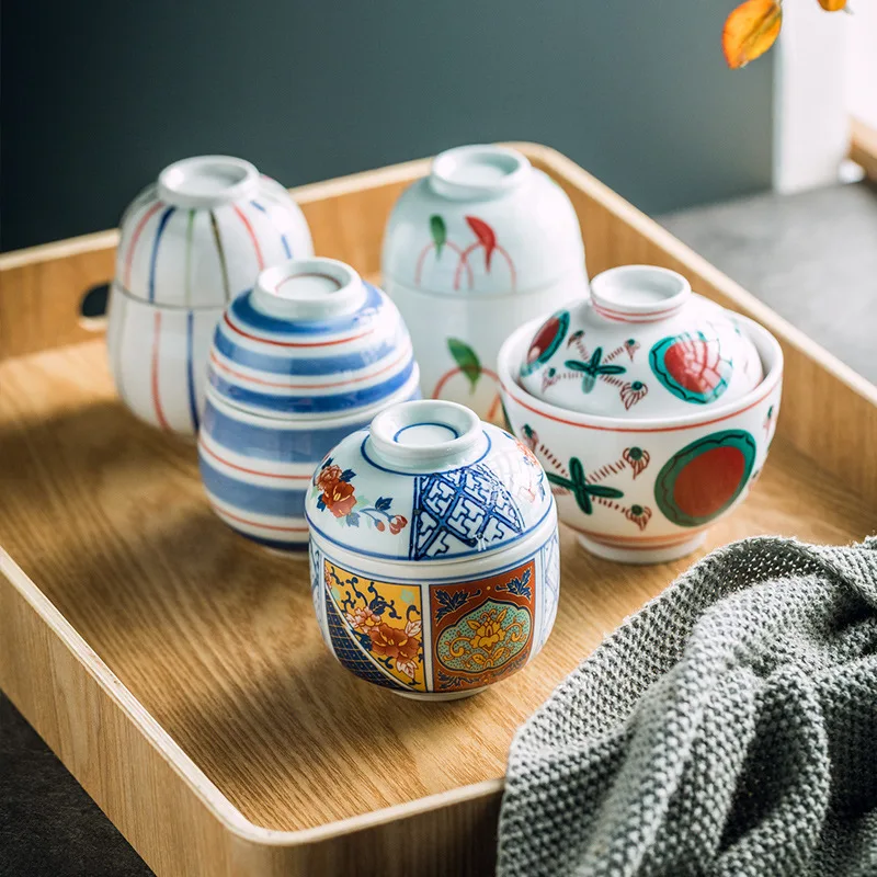 

Hand Painted Slow Cooker Japanese Ceramic with Lid Stewing out of Water Bowl Bird's Nest Dessert Slow Hotel Commercial